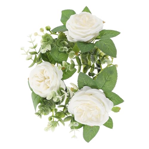 VINTORKY Teelichthalterring Kerzenkränze Hochzeitskerzenringe, Kränze Kranz-teelichthalter Blumen-frühlings-kerzenhalter Frühling Kerzenkranz Künstlich Kerzenbecher Seidenblume Weiß von VINTORKY