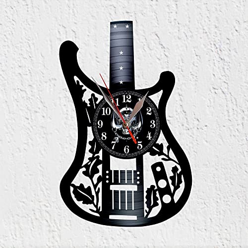 Schallplattenuhr aus Vinyl Viny Woody Neue Gitarrenform Hard Rock Elektrischer Bass Einzigartige Speed Rock Heavy Metall Wanddekoration Vinyl Disco Uhr Original Geschenk von VINY WOODY