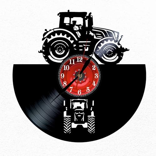 VINY WOODY Deutsche Traktor-Uhr aus Vinyl, Landwirtschaft, schwere Maschinen, Wanddekoration, originelles Geschenk von VINY WOODY