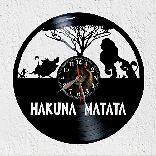 Schallplattenuhr aus Vinyl Viny Woody Hakuna Matata Vinyl-Disco-Uhr, König der Tiere, Afrika, Wanddekoration, originelles Geschenk von VINY WOODY