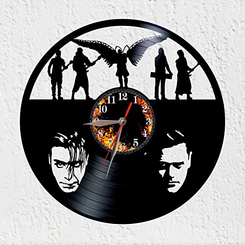 VINY WOODY Schallplattenuhr aus Vinyl mit deutscher Rockband-Silhouette, 30 cm, Schwarz, Wandhalterung, Stille Uhr von VINY WOODY