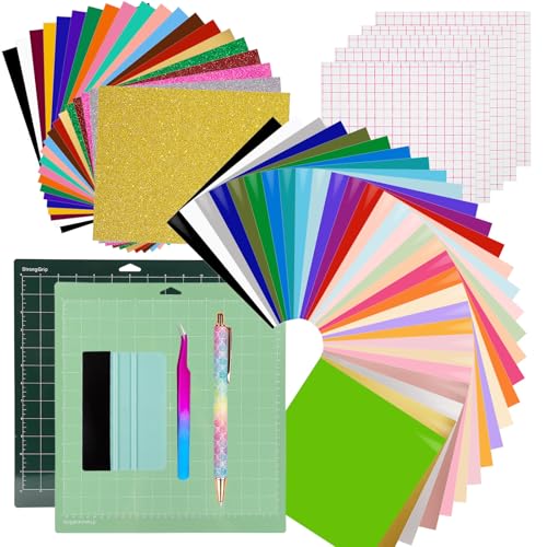 VINYL FROG 60PCS Zubehörpaket für Cricut Maker und All Explore Air, ultimative Werkzeuge mit permanent klebendem Vinyl, HTV Vinyl, Schneidematte, Unkrautvernichtungswerkzeug, Schabematte von VINYL FROG