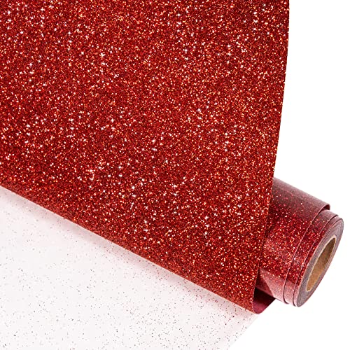 VINYL FROG Glitzer Plotterfolie Textil Rot Heat Transfer Vinyl 25 cm x 1,55 m Glitter HTV Vinyl Transferfolie Plotter Flexfolie zum Aufbügeln für T-Shirts oder andere Stoffe von VINYL FROG