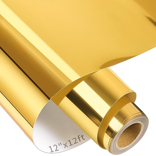 VINYL FROG HTV-Vinyl-Rolle, Metallic-Folie, 30,5 x 30,6 m, Gold/Chrom, zum Aufbügeln, einfach zu schneiden und zu entgittern, DIY Heat Press Design für T-Shirts, VF-HTV14-GD-12FT von VINYL FROG