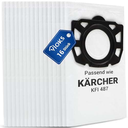 VIOKS 16 x Staubsauger Beutel Ersatz für Kärcher 2.863-006.0 Vliesfilterbeutel KFI 487 - Kärcher Filtertüten Vlies Staubsaugerbeutel für Kärсhеr Nass Trockensauger WD4 WD5 WD6 MV4 MV5 MV6 WD5P WD6P von VIOKS