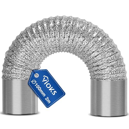 VIOKS 2 Meter Alu Flexrohr 100mm für 100erR Luftführungssysteme - Universal Abluftschlauch 100mm Abluftrohr Dunstabzugshaube Klima Rohr Isolierter Abluftschlauch Klimagerät Luftschlauch Klimaanlage von VIOKS