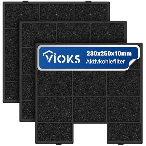 VIOKS 3x Aktivkohlefilter Dunstabzugshaube 230x250x10mm Ersatz für Amica FWK-250 Dunstabzug Filter - Kohlefilter Dunstabzugshaube Abzugshaube Filtеr Aktivkohle für KF 17142 Amica Dunstabzugshaubе von VIOKS