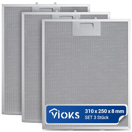 VIOKS 3x Fettfilter Dunstabzugshaube Filter Metall 310x250mm Ersatz für Bosch 353110 00353110 Metallfettfilter Dunstabzugshaube - Dunstabzug Filter Metall Filter mit einseitiger Entriegelung von VIOKS