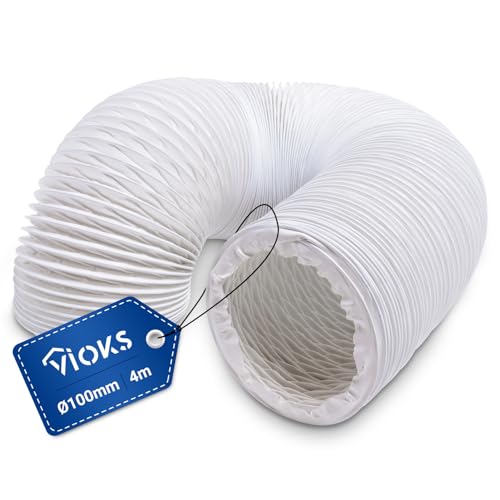 VIOKS Abluftrohr Dunstabzugshaube 4 Meter Flexschlauch 100mm Weiß PVC - Abluftschlauch Klimagerät Klimaanlagen Schlauch Abluftschlauch Trockner - Flexschlauch für 100er Luftführungssysteme von VIOKS
