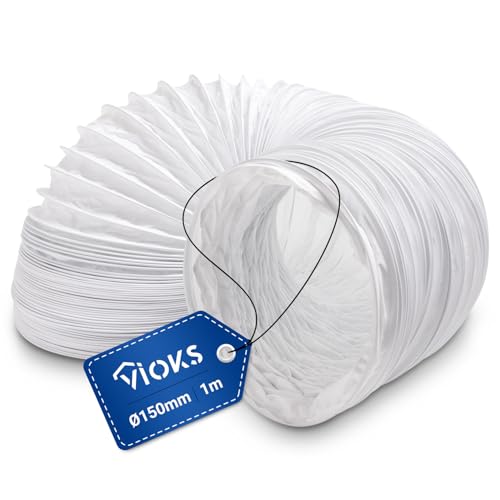 VIOKS Abluftschlauch Trockner 1 Meter Abluftrohr 150mm Weiß PVC - Trockner Schlauch Verlängerung Abluftschlauch Klimaanlage Dunstabzugshaube Schlauch - Flexschlauch für 150er Luftführungssysteme von VIOKS