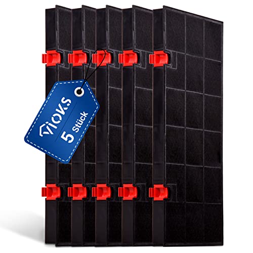 VIOKS Aktivkohlefilter Dunstabzugshaube Set 5 Stk 435x217 mm Ersatz für AEG Typ 150 Kohlefilter 5026385100/3 - Abzugshaube Filter mit 2 Halteclips von VIOKS