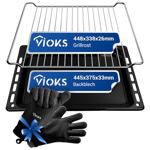 VIOKS Backofen Handschuhe Grillrost 448x338x26mm Backblech 445x375x33mm Ersatz für Whirlpool 481010683239 Bauknecht 481245819334 - Backofenzubehör Set von VIOKS