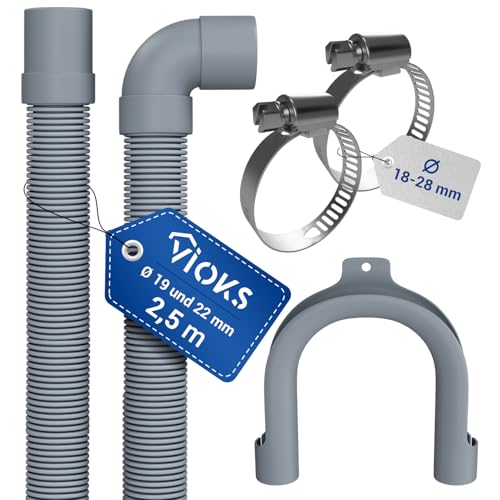 VIOKS Flexibler Ablaufschlauch Spülmaschine 2,5 Meter 19/22mmØ mit 2x Schlauchschellen Edelstahl 18-28mmØ - Abwasserschlauch Waschmaschine mit Schlauchklemmen Set & Ablaufschläuche für Waschmaschinen VIOKS Flexibler Ablaufschlauch Spülmaschine 2,5 Meter 19/22mmØ mit 2x Schlauchschellen Edelstahl 18-28mmØ - Abwasserschlauch Waschmaschine mit Schlauchklemmen Set & Ablaufschläuche für Waschmaschinen von VIOKS