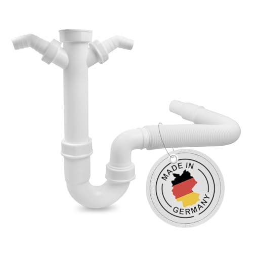VIOKS Flexibler Röhrensiphon 1 1/2", 2 Siphon-Geräteanschlüsse 1", für Küchenspüle, Spülmaschine und Waschmaschine von VIOKS