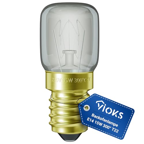 VIOKS Glühlampe E14 Glühbirne 15W 230V 300°C 22mmØ 48mm für Neff AEG Bauknecht Herd Kühlschrank Mikrowelle - T22 Kühlschrank Licht Backofen Lampe E14 Golden - Leuchtmittel für Backöfen & Herde von VIOKS