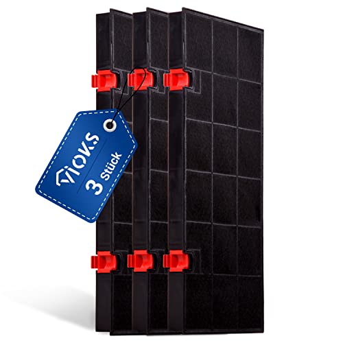 VIOKS Kohlefilter für Dunstabzugshauben Set 3 Stk 435x217 mm Ersatz für AEG Typ 150 Kohlefilter 5026385100/3 - Abzugshaube Filter mit 2 Halteclips von VIOKS