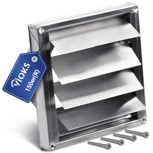 VIOKS Abluftgitter 150mm Edelstahl Lamellengitter Lüftung für Lüftungsrohr 150mm - Abdeckung Lüftung mit Beweglichen Lamellen für Klimaanlage Abluft Dunstabzug Wanddurchführung & Dunstabzug Klappe von VIOKS