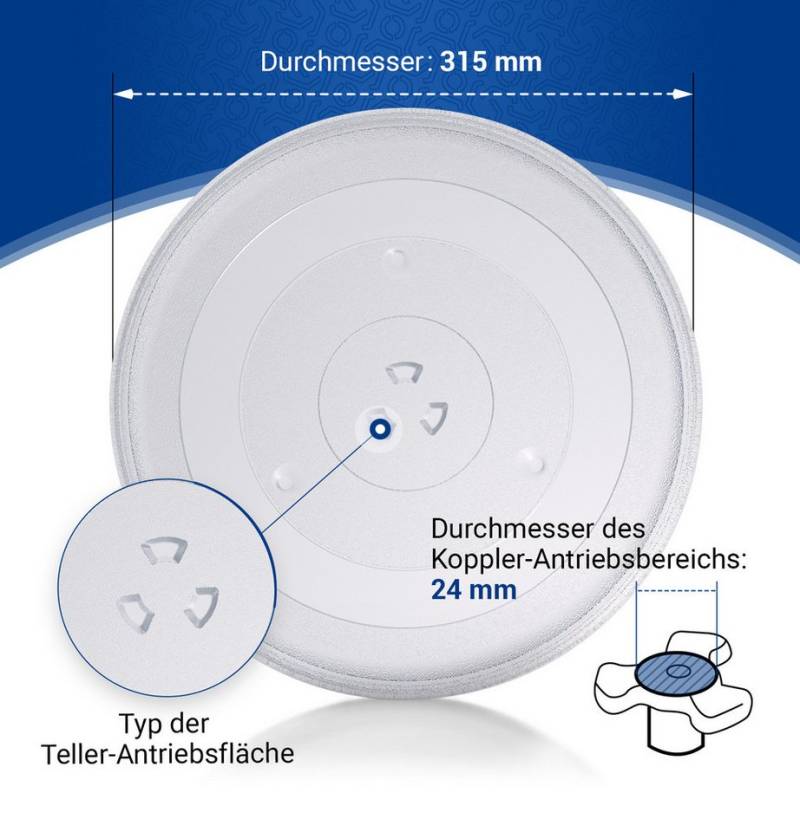 VIOKS Mikrowellenteller Ersatz für Candy 49008503, (1 St), Drehteller Ø315mm aus Glas für Mikrowelle von VIOKS