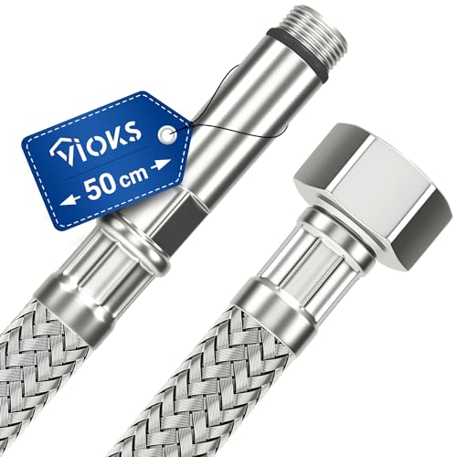 VIOKS Trinkwasserschlauch 1/2 Zoll (19,3mm) ÜM x M10 50 cm & Wasserschlauch Flexibel Verbindungsschlauch Flexschlauch fuer WC Spülkasten Waschbecken Küchenarmatur Bad & Wasserhahn Anschlussschlauch von VIOKS