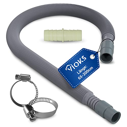 VIOKS SET Waschmaschinenschlauch Verlängerung Ausziehbar 60-200cm Ø19/21mm, 2x Schlauchschelle Waschmaschine Ø18/28mm & Schlauchverbinder Ø24/24mm von VIOKS