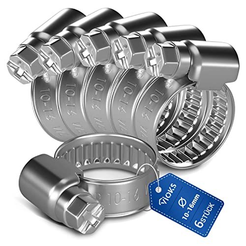 VIOKS Schlauchschellen Edelstahl SET 6x Schelle Schlauch Klemmen Schellen 10-16mmØ Schelle Waschmaschinenschlauch Pool Schellen Poolschlauch für Schlauch Klemmschelle Waschmaschine Abfluss Adapter von VIOKS