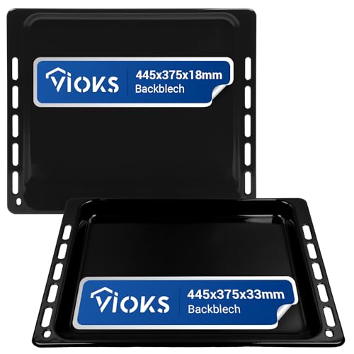 VIOKS Set 2x Tiefes Backblech 45x37 cm / 445x375 mm Ersatz für Whirlpool Bauknecht 481241838128 & 481010539879 Fettpfanne Backofen - Ofen Backblech Tief Emailliert Baking Tray & Backblech Set von VIOKS