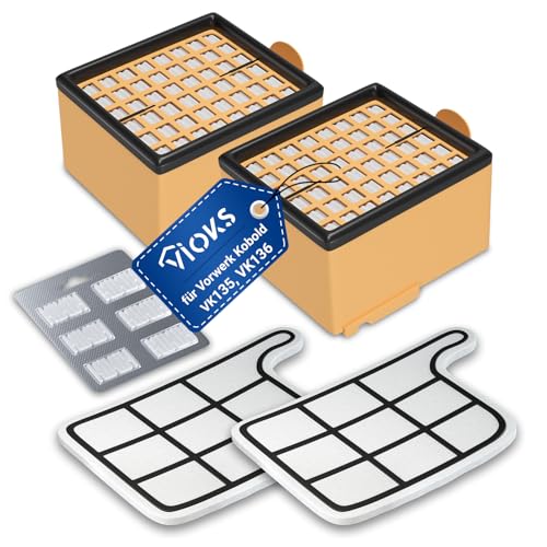 VIOKS Staubsauger Filter Set 2x Motorschutzfilter + 2x Hepa Filter + 6x Staubsauger Duftstäbchen für Vоrwerk Kobold Staubsauger VK135 VK136 - Duftsticks Hepa-filter Motorfilter für Staubsauger von VIOKS