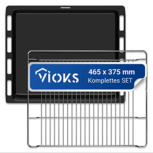 VIOKS Tiefes Backblech 465x375x30mm + Gitterrost für Backofen - Ersatz für Bosch 00662999 00574876 / Herd Backblech 46x37 / Baking Tray Set für Herd und Backofen von VIOKS