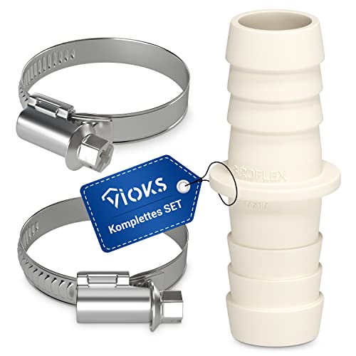 VIOKS Waschmaschine Abfluss Adapter für 17/17mmØ mit 2x Schlauchschellen 20-32 mm - 2St Schlauchschellen Edelstahl & Waschmaschine Ablaufschlauch von VIOKS