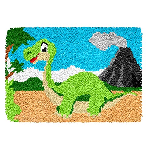 VIONNPPT 3D Karikatur Muster Knüpf-Sets Knüpfteppich Zum Selber, Teppich Tapisserie Geschenk für Kinder Erwachsene, DIY Knüpfkissen Latch Hook Kit mit Vordruck (Dinosaurier,60cmx40cm) von VIONNPPT