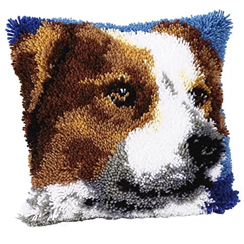 VIONNPPT Corgi Knüpfkissen Kissenbezug Zum Selber, Latch Hook Kit Kreative 3D Teppich Knüpfen Set für Kinder Erwachsene Geschenke, Hund 40cmx40cm von VIONNPPT