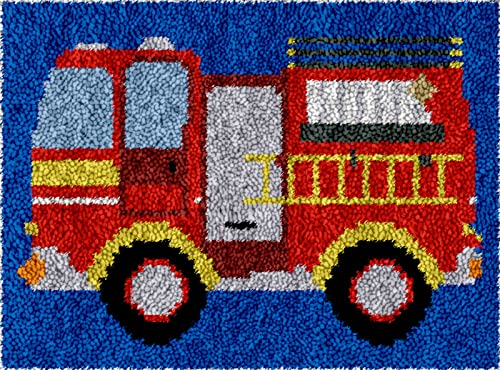 VIONNPPT DIY 3D Auto Serie Teppich, Knüpfteppich für Kinder und Erwachsene Zum Selber Latch Hook Kits, Knüpfen Knüpfpackung für Home Kunst Decor, 52×38cm (Feuerwehrauto) von VIONNPPT