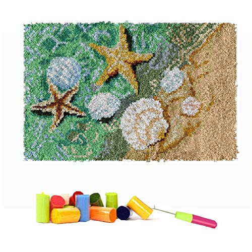 VIONNPPT DIY 3D Größer Teppich Knüpfteppich Kits,Wandteppich Tapisserie Stickerei Set, 70x45cm Hakenteppich mit Vordruck, Handwerk Geschenk für Kinder Erwachsene (Strand Hülse) von VIONNPPT