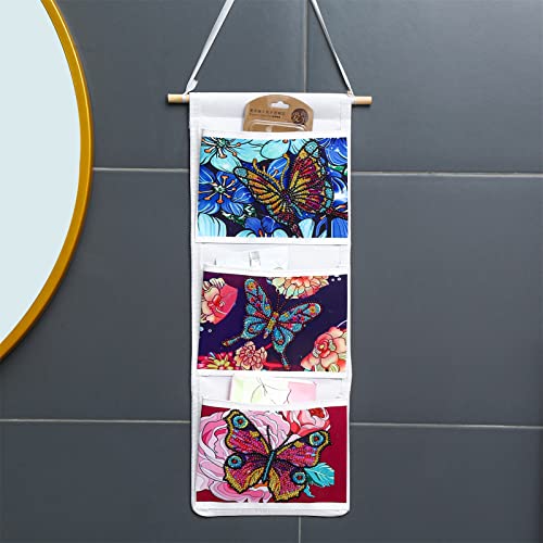 VIONNPPT DIY 5D Diamond Painting Hängeregal Tasche, Aufbewahrungstasche Canvas Tasche,Faltbare Hängetasche mit 3 Taschen für Schlafzimmer, Badezimmer, Küche (Bunt) von binoa