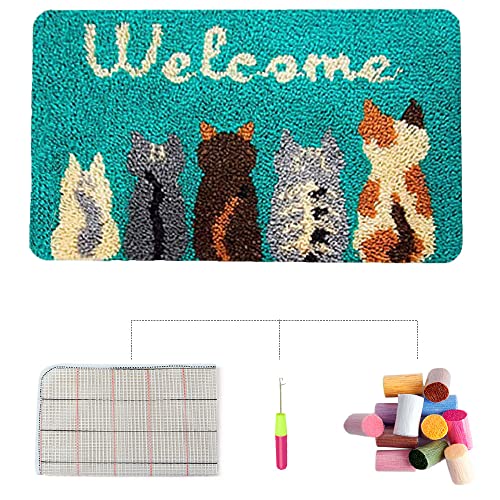 VIONNPPT DIY Home Dekoration 3D Wandteppiche Zum Selber Knüpfen, Garn Stickkissen Teppich, Knüpfteppich Kits für Kinder Erwachsene Geschenk, 50cmx38cm (Welcome Katze) von VIONNPPT