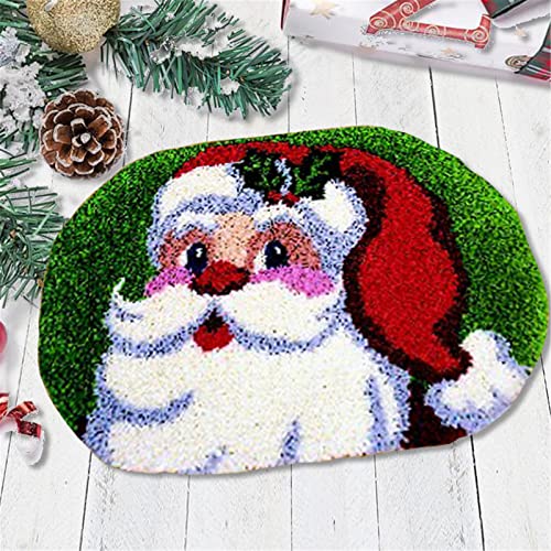 VIONNPPT Jingle Bell Süß Runder Knüpfteppich Knüpfset Zum Selber, Weihnachten Geschenk Teppich für Kinder Erwachsene, Latch Hook Rug Kissen mit Vordruck (Santa Claus C) von VIONNPPT