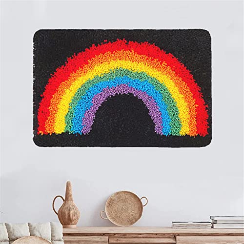 VIONNPPT Kreativ Wohnkultur 3D Tapisserie Zum Selber Knüpfen, DIY Garn Stickkissen Teppich, Knüpfteppich Kits für Kinder und Erwachsene Geschenk (Schwarz Regenbogen,60cmx40cm) von VIONNPPT