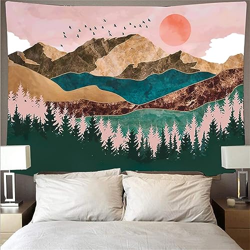 VIONNPPT Landschaft Wandteppich Groß Wandbehang, Berg Ozean Natur Abstrakte Kunst Wandtuch, Boho Aesthetic Tapestry Wanddeko Für Schlafzimmer Wohnzimmer Wohnheim (Bergkette,150cmx230cm) von VIONNPPT