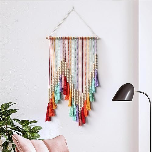 VIONNPPT Regenbogen Makramee Wandbehang, 55x90cm, Boho Aesthetic Wandteppich mit Quaste, Bunt Woven Tapestry für Schlafzimmer Wohnzimmer Wanddeko von VIONNPPT