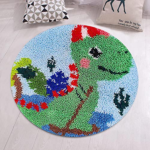 VIONNPPT Tier Muster Knüpfteppich Zum Selber Knüpfen, Teppich Knüpfen Kreuzstich Set für Kinder Erwachsene, Knüpfkissen Knüpfpackung, 50cmx50cm (Dinosaurier) von VIONNPPT