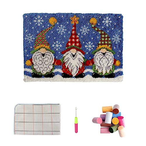 VIONNPPT Weihnachten Knüpfteppich Zum Selber Knüpfen, DIY Garn Stickkissen Teppich, Knüpfteppich Kits für Kinder und Erwachsene, Kreativ Geschenk (Blau Santa Claus,50cmx38cm) von VIONNPPT