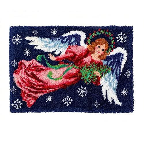 VIONNPPT Weihnachten Serie Knüpfteppich Knüpfset Zum Selber, Festival Geschenk Teppich für Kinder Erwachsene, Latch Hook Rug mit Vordruck,Christmas Wandteppich (Engel,60cmx40cm) von VIONNPPT