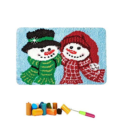 VIONNPPT Weihnachten Serie Knüpfteppich Knüpfset Zum Selber, Festival Geschenk Teppich für Kinder Erwachsene, Latch Hook Rug mit Vordruck,Christmas Wandteppich (Schneemann,50cmx38cm) von VIONNPPT