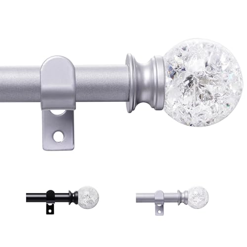 Gardinenstange，67-107cm Vorhangstange Ausziehbar mit Kristallköpfen，16 mm Durchmesser ， für Wohnzimmer, Esszimmer, Küche und Arbeitszimmer，Silber von VIOREMOS