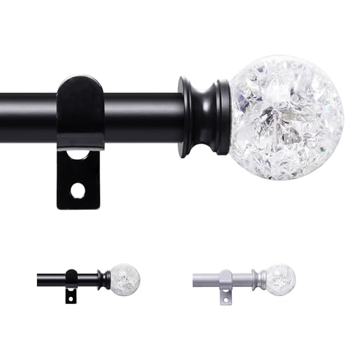 Gardinenstange 67-107cm,Ausziehbar Schwarze Vorhangstangen für Ösenvorhänge,16 mm Durchmesser，Verstellbare Dekorative Vorhangstange mit Halterungen und Runden Durchsichtigen Kristall-Finials von VIOREMOS