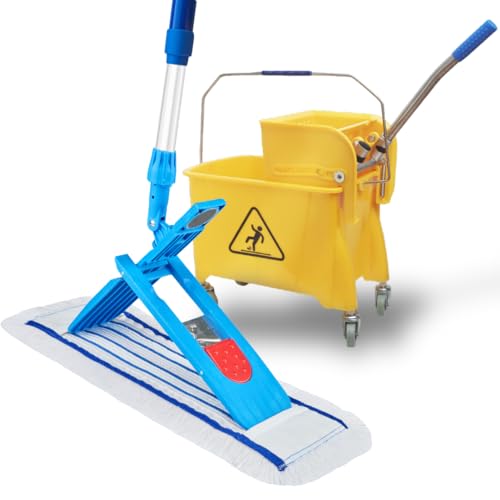 VIOVIE Premium Wischer Hospital Komplett Set 40CM und Reinigungswagen mit Auswringfunktion | Krankenhaus Mopp | 90-160 Teleskopstiel mit Kugelgriff | Magnethalter mit 1 klick System (40cm) von VIOVIE