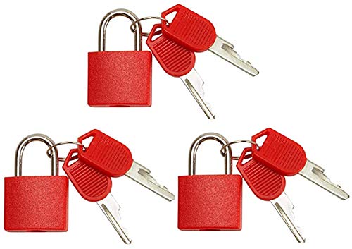 VIP Home Essentials - 3 Schlösser - Kleines Mini-Vorhängeschloss aus robustem ABS-Kunststoff mit massivem Messingkörper, individuell schließbares Gepäckschloss Set rot von VIP Home Essentials