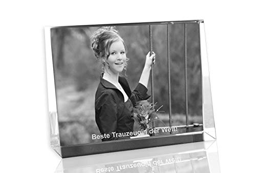 VIP-LASER 2D GRAVUR Glas Kristall Flachglas selbststehend Querformat mit einem Foto Deiner besten Freundin oder Trauzeugin. Dein Wunschfoto für die Ewigkeit mitten in Glas! Groesse XL = 105x80x30mm von VIP-LASER