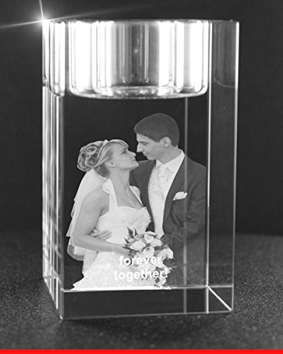 VIP-LASER 2D Gravur Glas Kristall Teelichthalter Teelicht Halter mit Deinem Hochzeitsfoto Hochzeit. Dein Wunschfoto für die Ewigkeit Mitten in Glas! von VIP-LASER