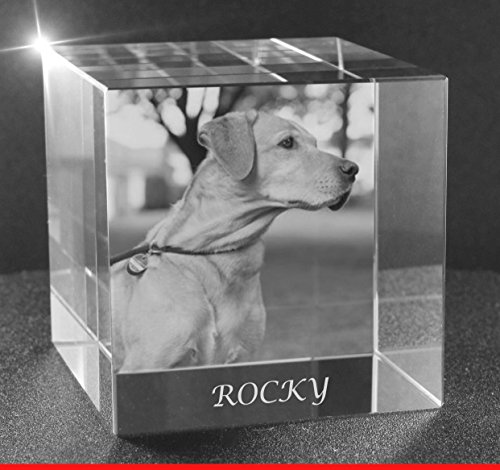 VIP-LASER 2D Gravur Glas Kristall Würfel mit Deinem Hundefoto - Hund. Dein Wunschfoto für die Ewigkeit Mitten in Glas! Groesse XL = 60x60x60mm von VIP-LASER